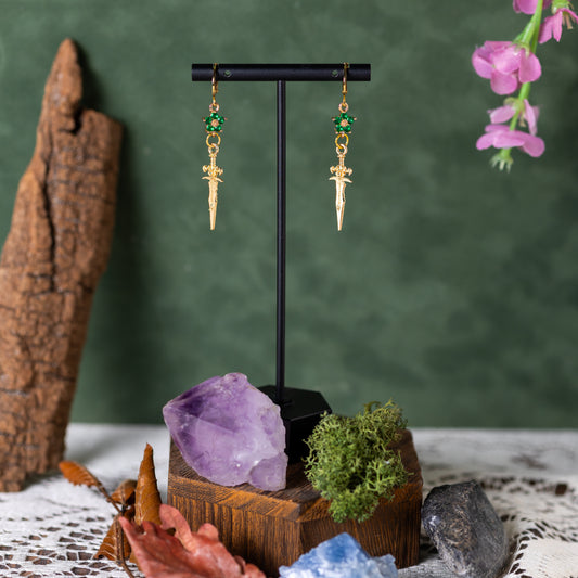 Sacred Blade (Emerald) Earrings