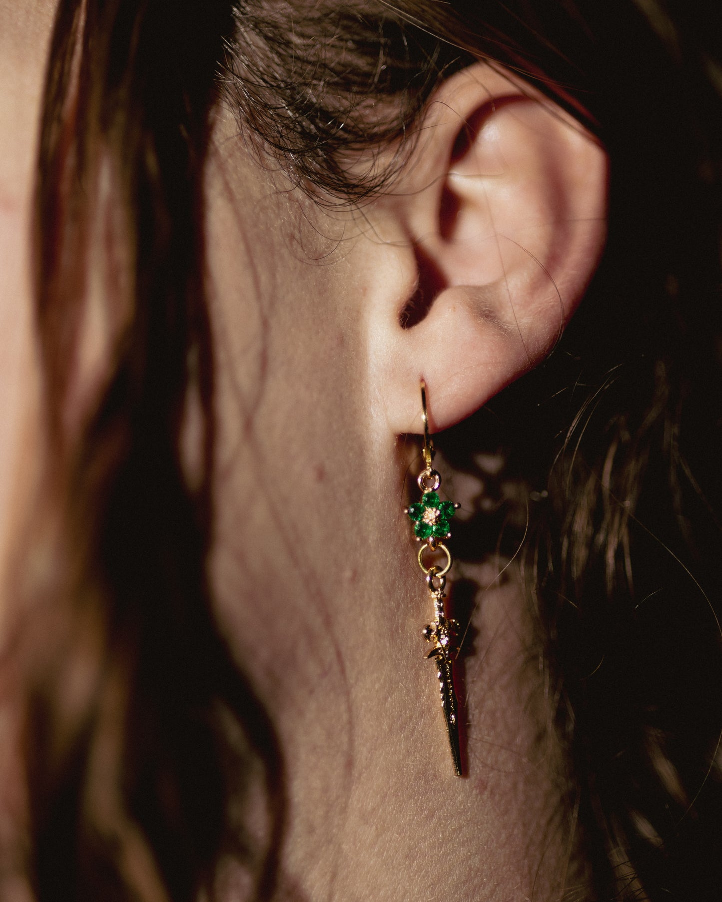 Sacred Blade (Emerald) Earrings