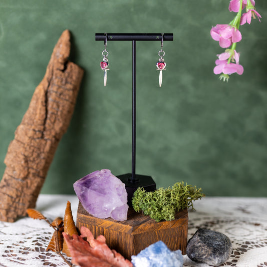 Silver Jeweled Dagger (Rose) Earrings