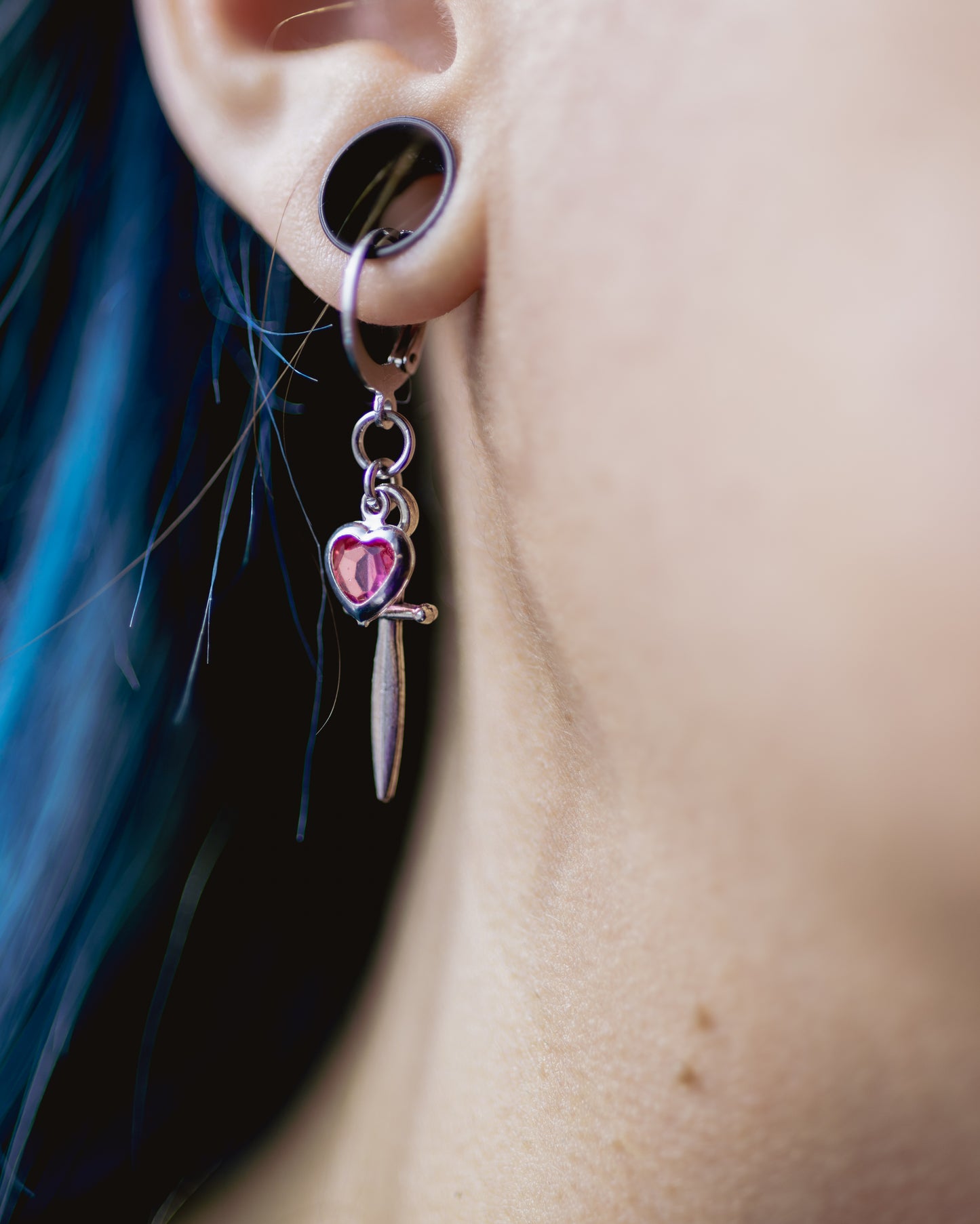 Silver Jeweled Dagger (Rose) Earrings