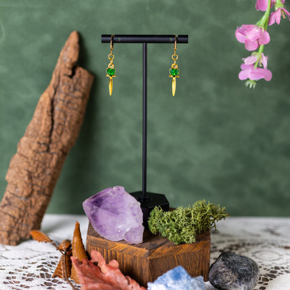 Gold Jeweled Dagger (Emerald) Earrings