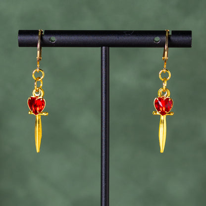 Gold Jeweled Dagger (Ruby) Earrings