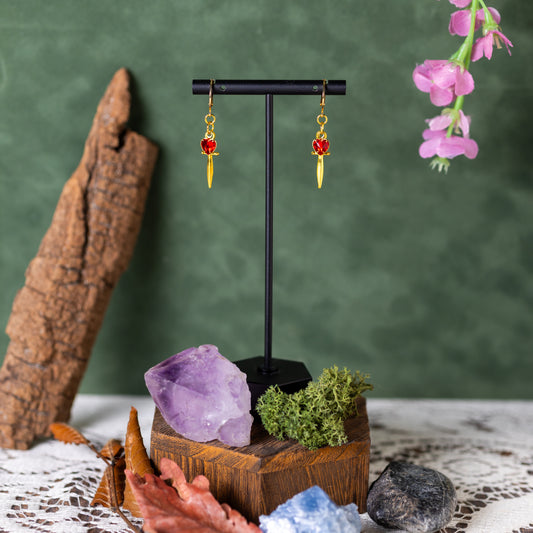 Gold Jeweled Dagger (Ruby) Earrings