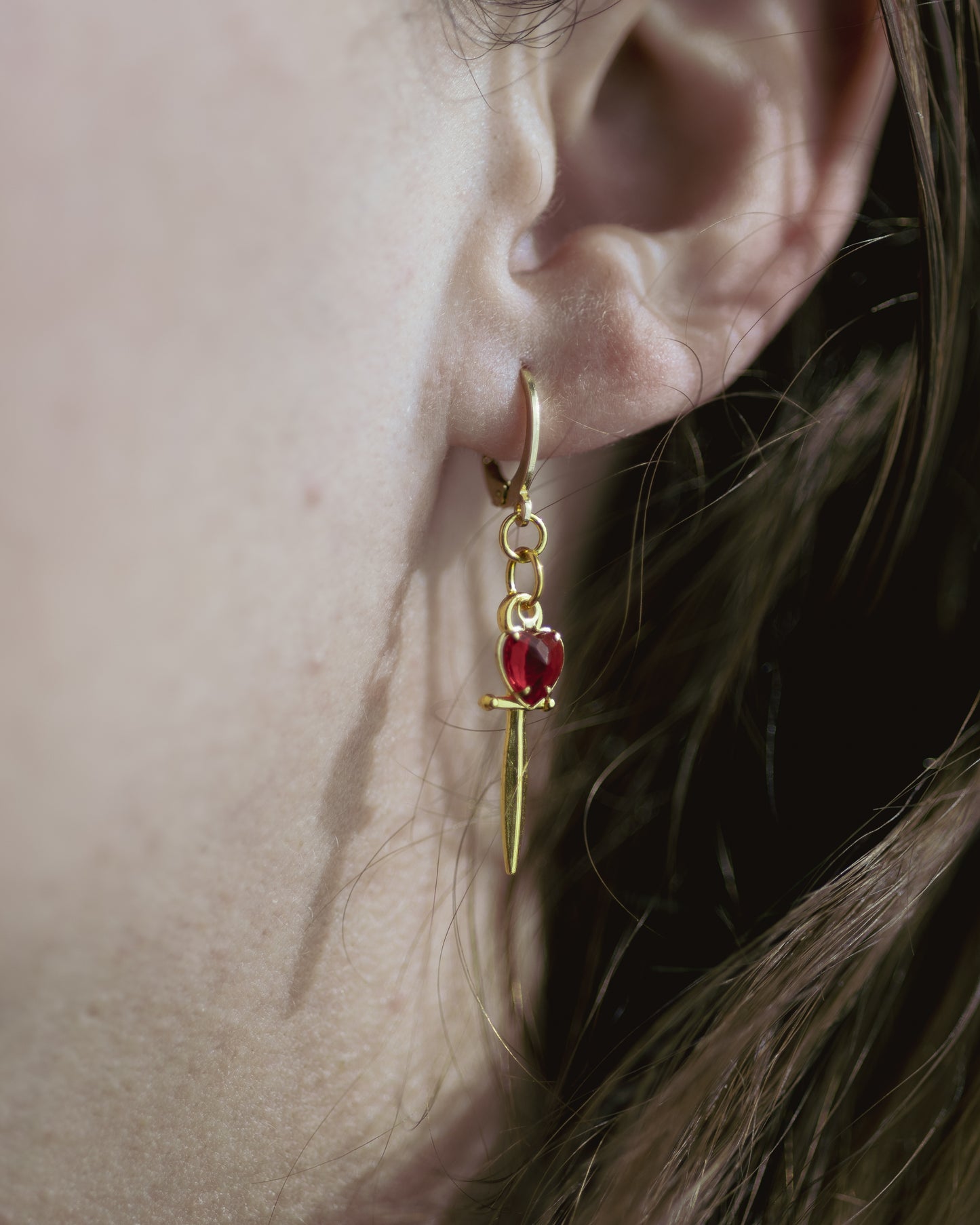 Gold Jeweled Dagger (Ruby) Earrings