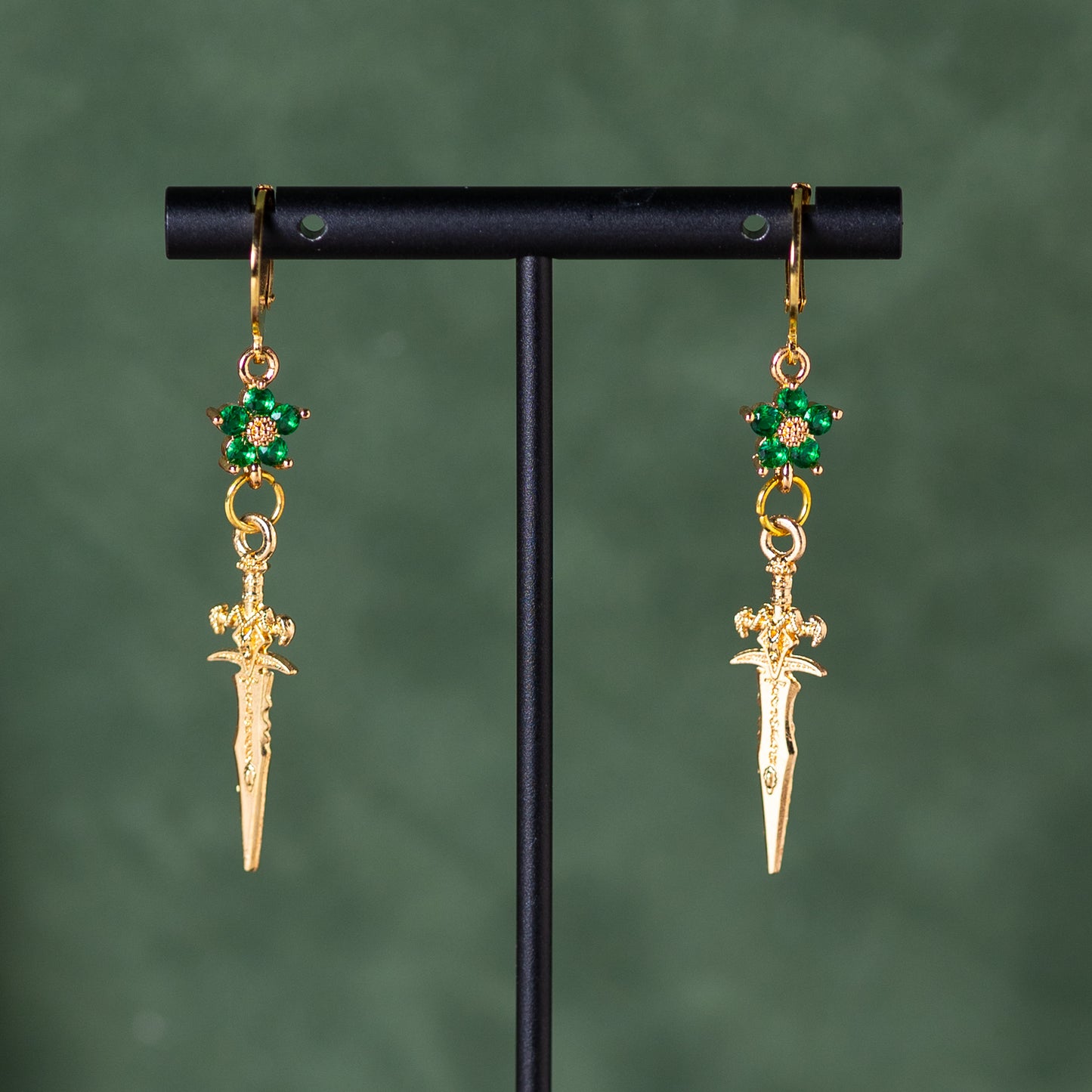 Sacred Blade (Emerald) Earrings