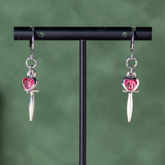 Silver Jeweled Dagger (Rose) Earrings