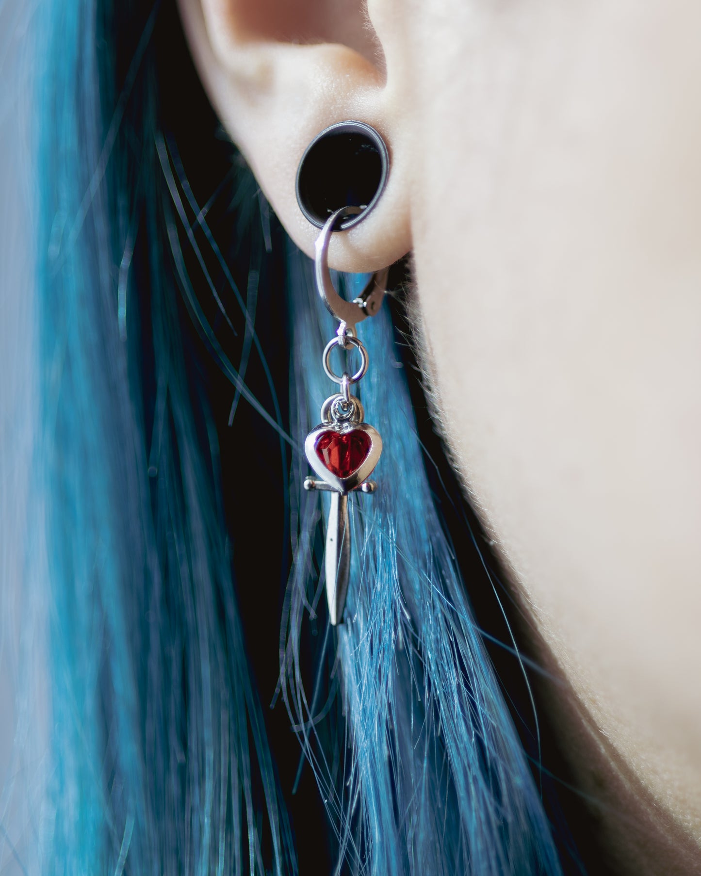 Silver Jeweled Dagger (Ruby) Earrings