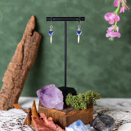 Silver Jeweled Dagger (Sapphire) Earrings