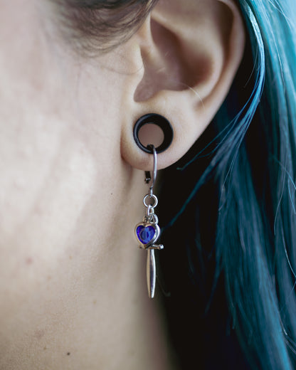 Silver Jeweled Dagger (Sapphire) Earrings