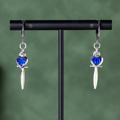 Silver Jeweled Dagger (Sapphire) Earrings