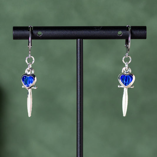 Silver Jeweled Dagger (Sapphire) Earrings