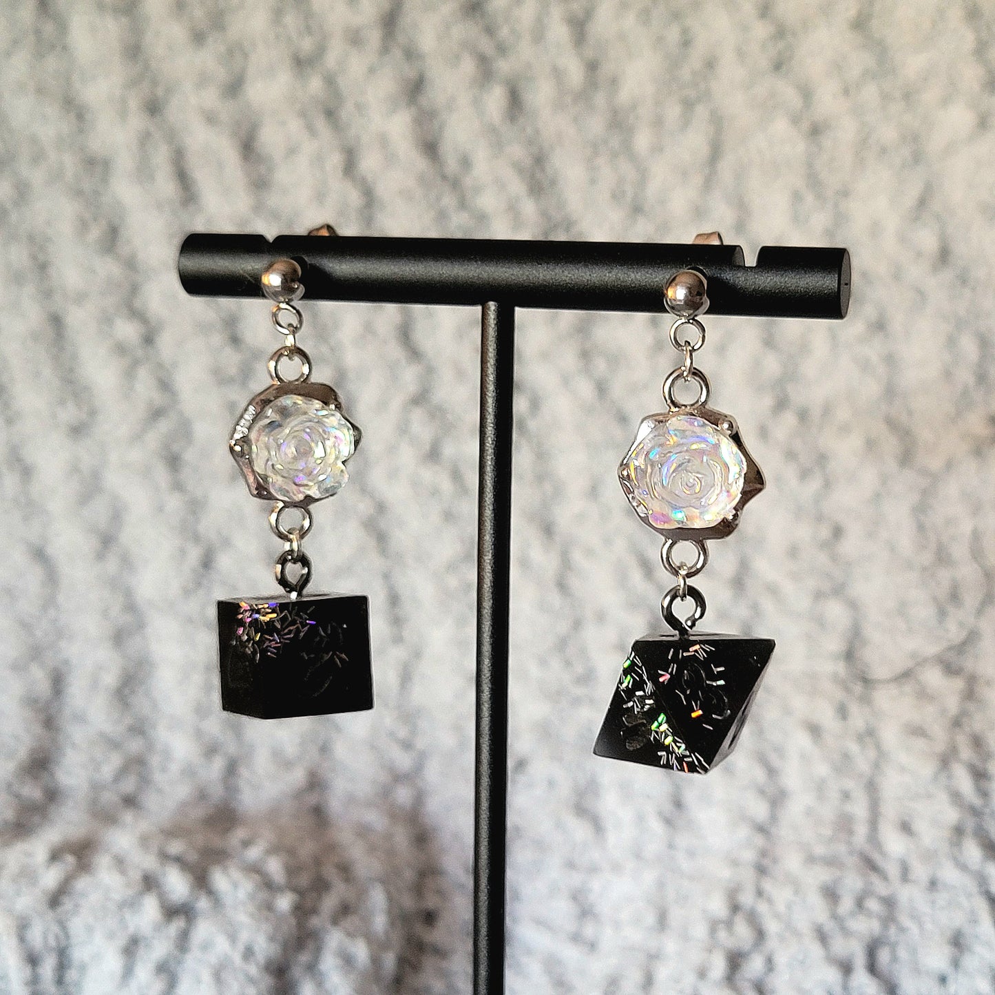 Midnight Rose Garden Dice Earrings