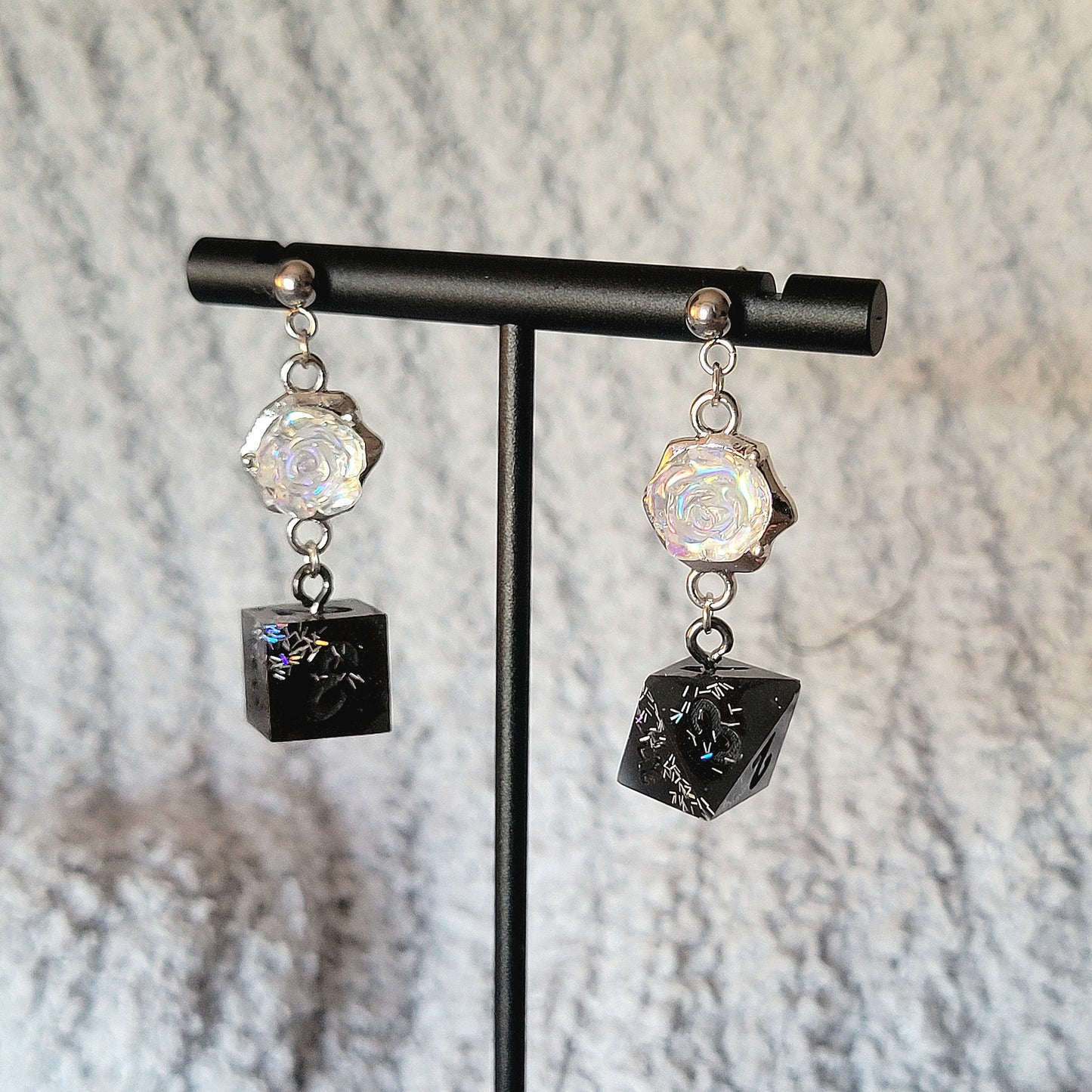 Midnight Rose Garden Dice Earrings