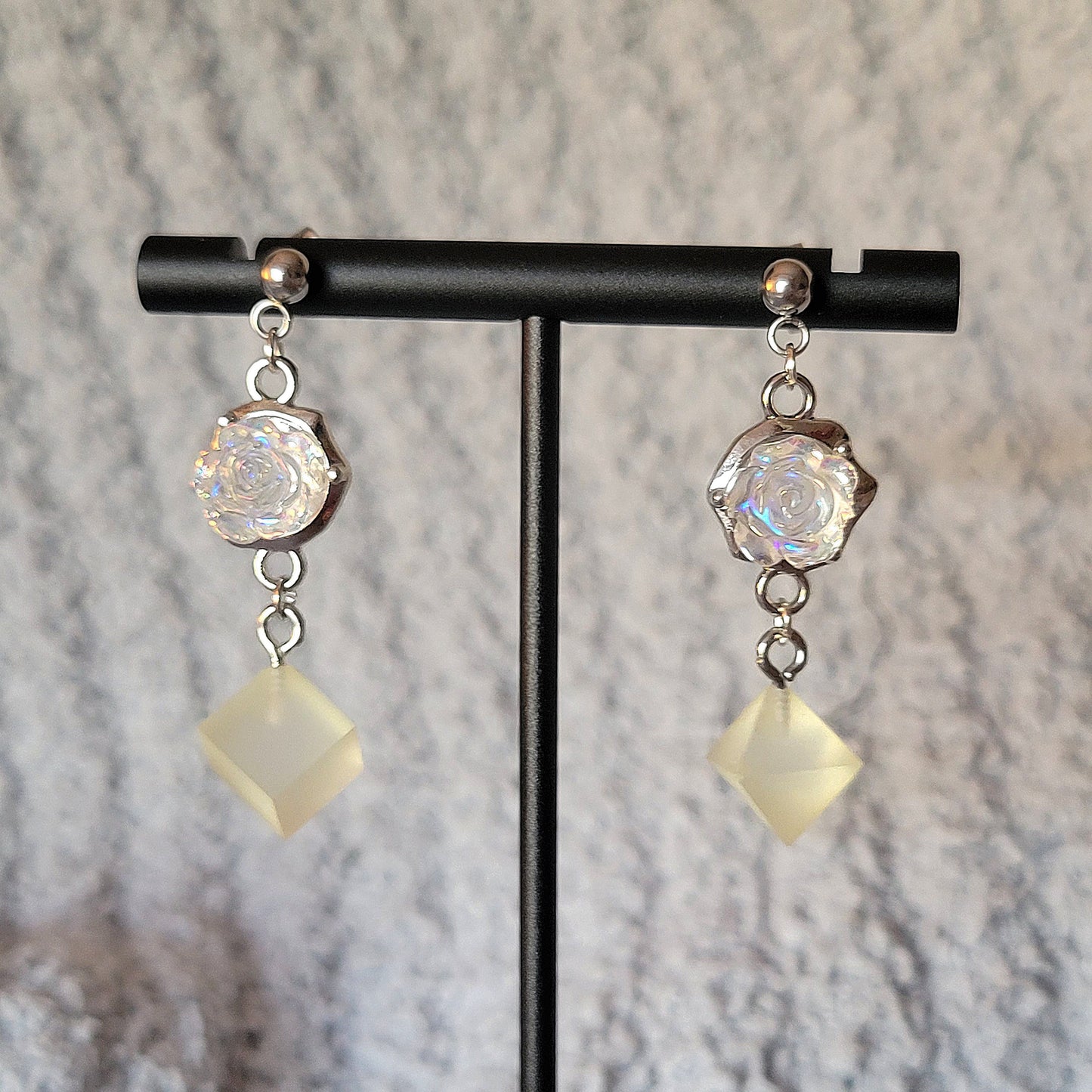 Moonlit Rose Garden Dice Earrings